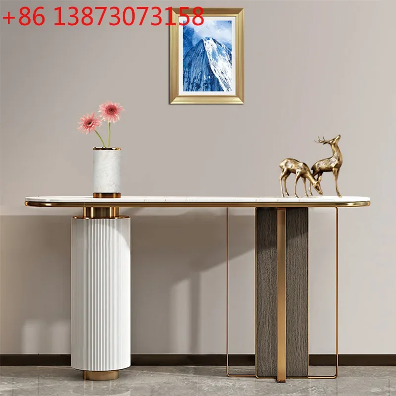Italian stainless steel design light luxury marble entrance new Chinese style wall strip case side table wind storage