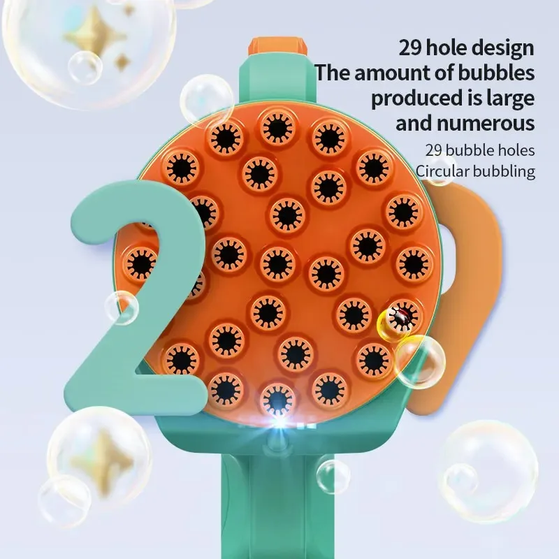 Leuchtende Seifenblasenpistole – automatischer Seifenblasengebläse mit 29 Löchern für Jungen und Mädchen (Batterien und Seifenblasenflüssigkeit nicht im Lieferumfang enthalten)