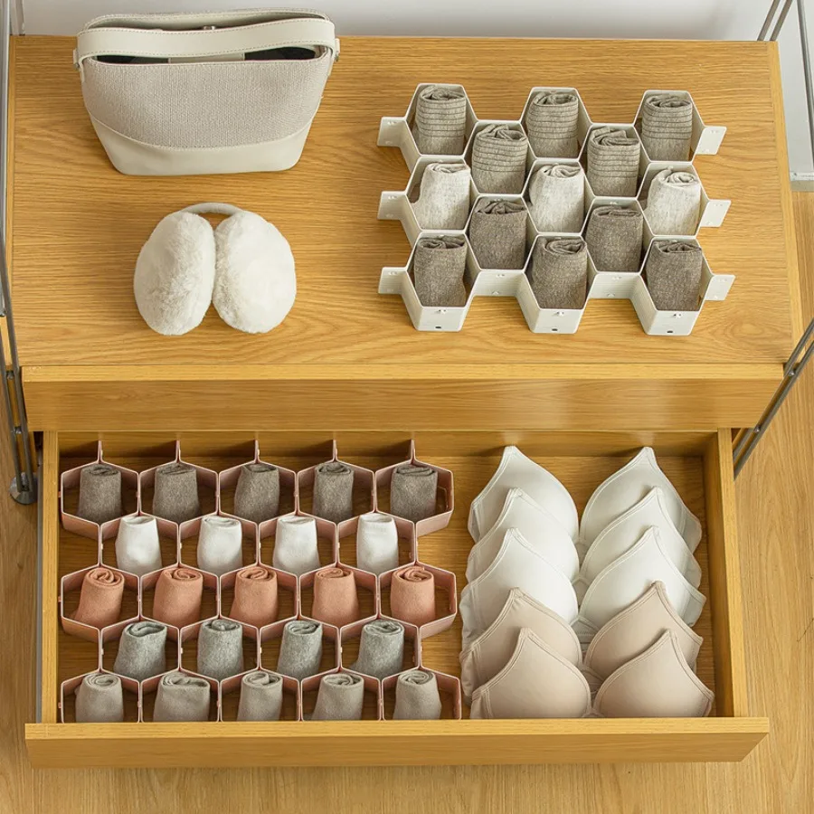 منظم أدراج تقسيم درج على شكل قرص العسل، تصنيف المجوهرات، تنظيم طبقات بلاستيكية، منظم المكياج، السلع المنزلية