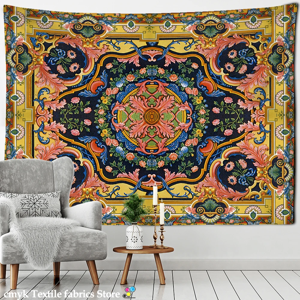 Mandala Rug Pattern Tapestry Wall Hanging Boho Aesthetic Room Tapiz Hippie Art Decor Background Fabric