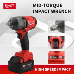 Milwaukee High Torque Impact Professional Wrench Rechargeable 18V Lithium Battery Car Truck Repair Brushless Power Tools