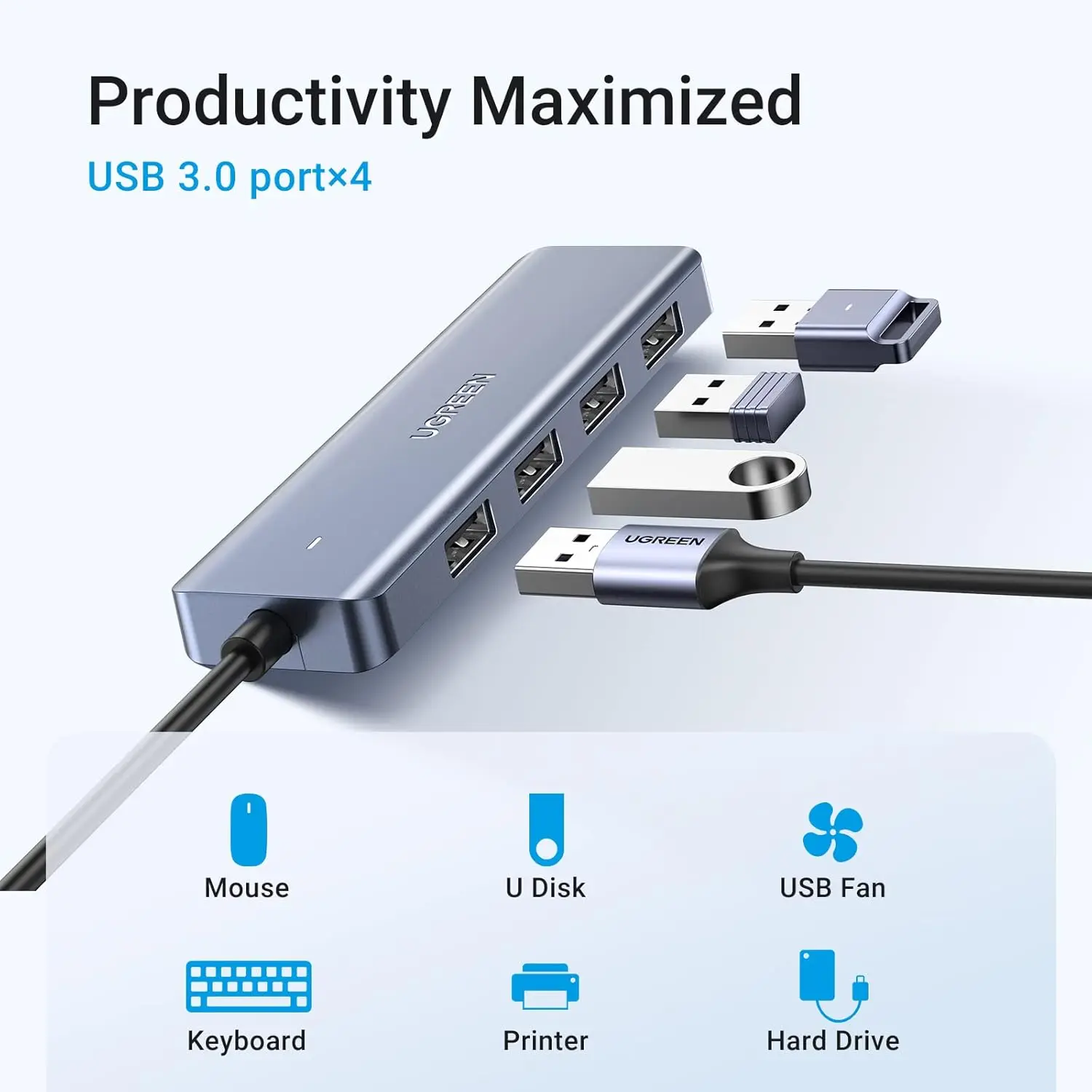 UGREEN Type C USB Hub 4 USB 3.0 Ports for Laptop MacBook Pro/Air iPad Pro Chromebook for XPS for S23-0.5FT