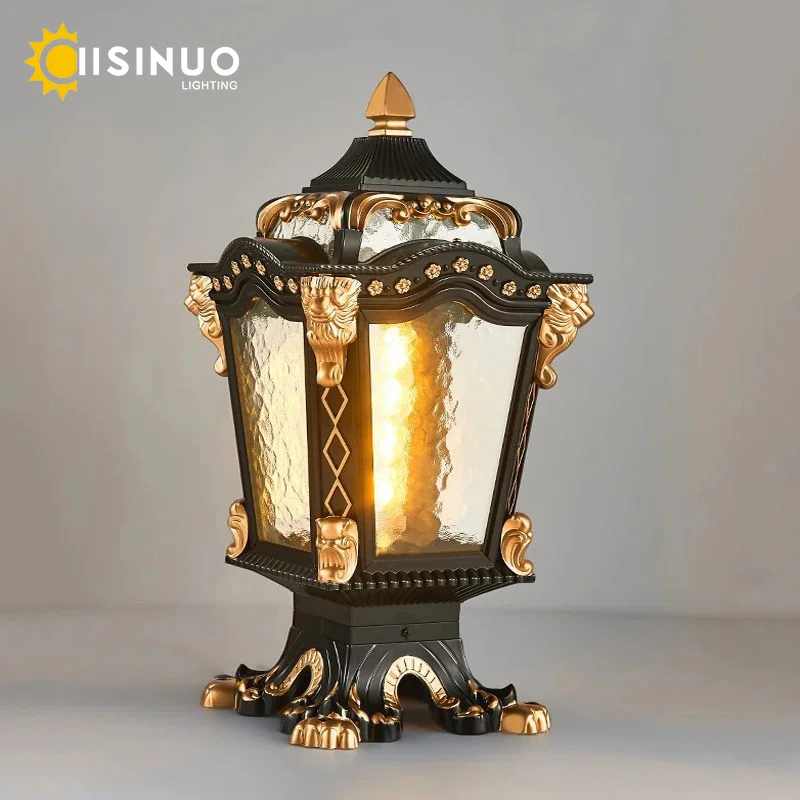 Vintage Outdoor Post Light IP65 Waterproof Die-Cast Aluminum Pillar Lamp Glass Shades LED Column Cap Light for Villa Gate Fences