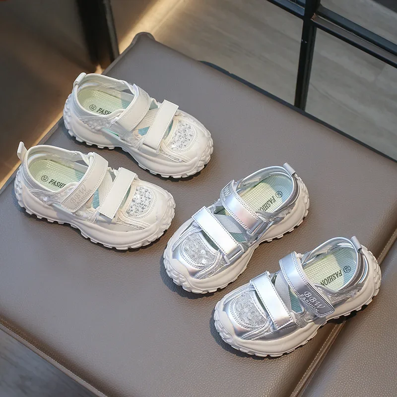 Summer Children Sports Sandals Fashion Girls Causal Princess Sandals 2024 New Cut-outs Chunky Kids School Solid Color Sandals