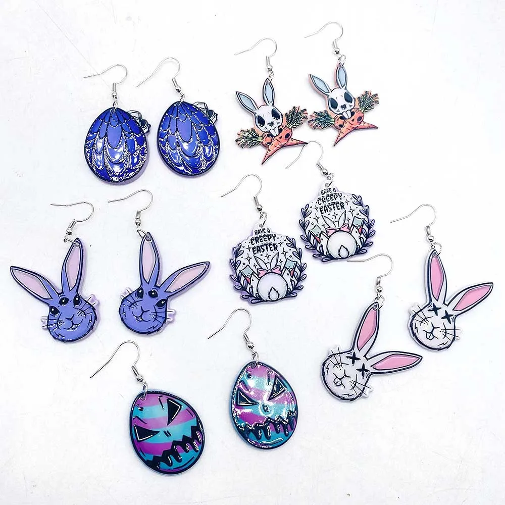 New Easter Earrings Horror Rabbit Carrot Acrylic Earrings Happy Easter Rabbit Egg Decorative Gift Wholesale