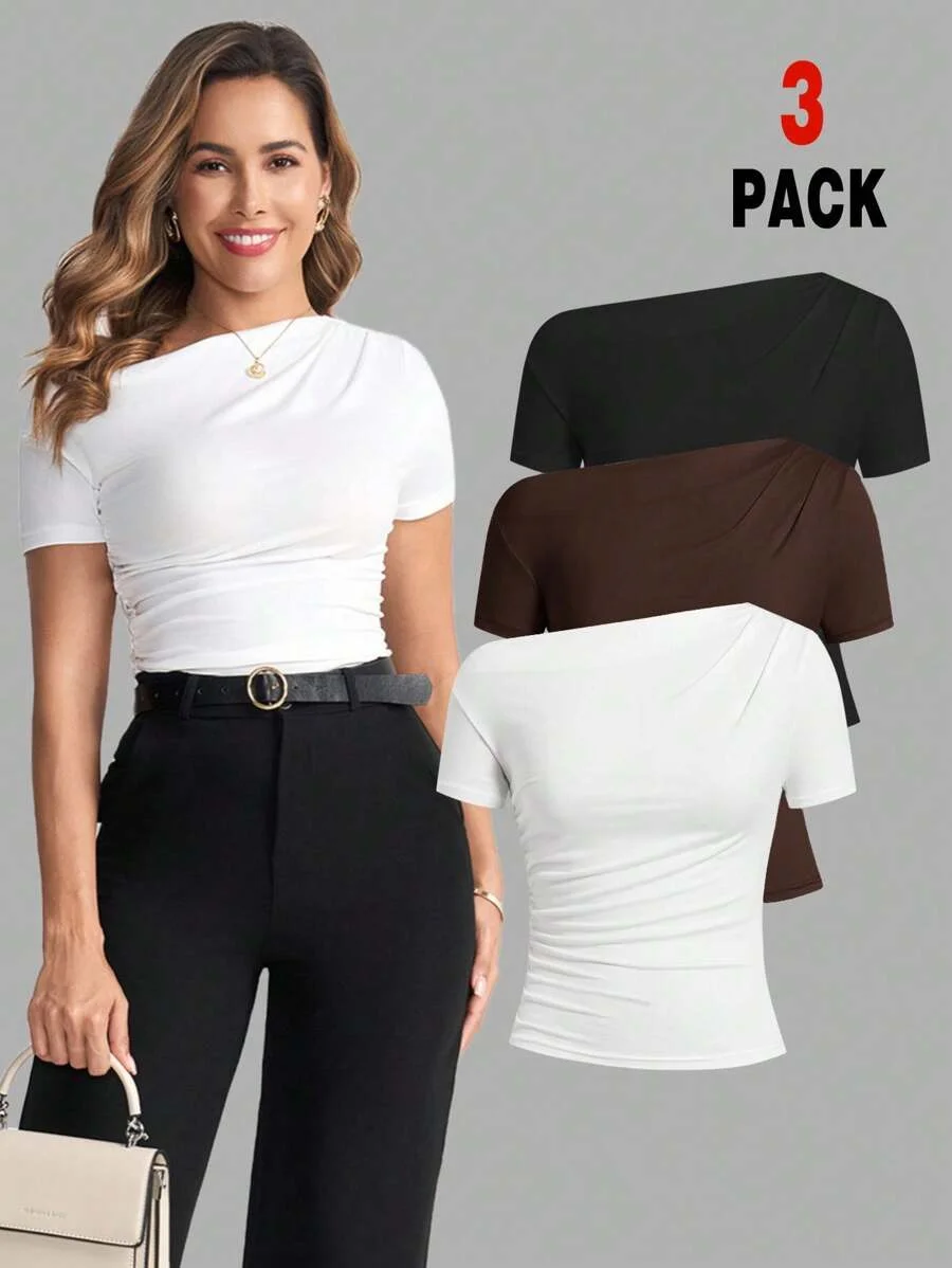 3-Pack - Women's Spring and Summer Fashionable and Elegant Versatile Off-Shoulder T-Shirts - Machine Washable