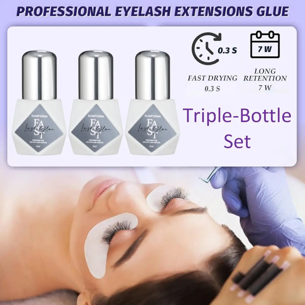 3 Bottles Gollee Eyelashes Extension Glue 7-9 Week Long Lasting Grafting Lashes Glue 0.3-1s Quick Drying  Black Glue Latex Free