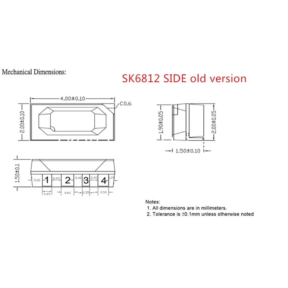100Pcs SK6812 SIDE-A SK6812 IC In LED Chip Side Lighting SMD 4020 RGB For Strip Display Screen Individually Addressable