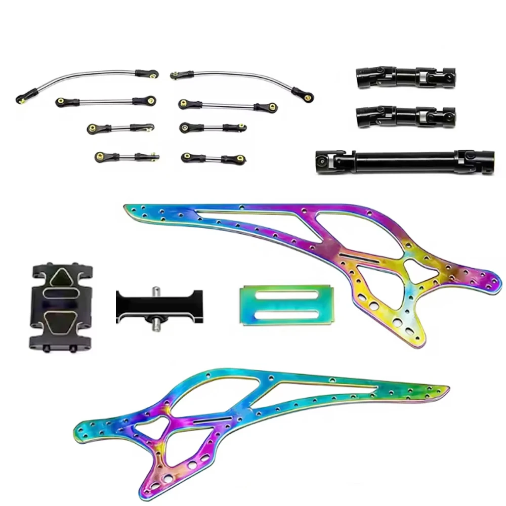 AUTO JOY Pièces RC Axial SCX24 1/24 Châssis LCG en titane avec liens de châssis, support d'arbre de transmission, poutre de suspension et kit de plaque de protection en laiton