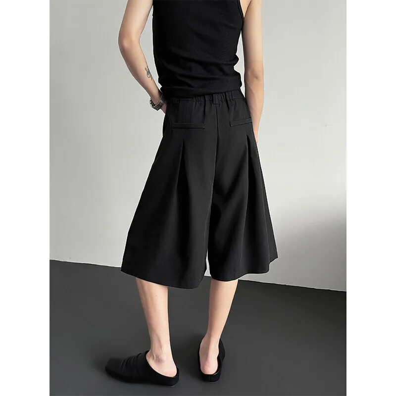 Summer Suit Shorts Men Society Mens Dress Shorts Streetwear Korean Loose Wide Leg Pants Mens Office Formal Bermuda Shorts