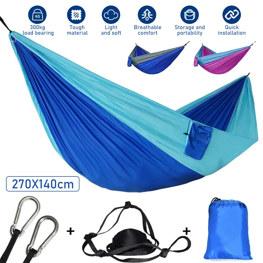 

270x140cm Portable Hammocks Nylon Color Parachute Hanging Swing Single and Double Size Outdoor Camping Hiking Garden Hammock