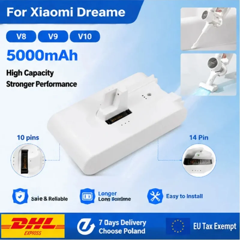 【Verbesserte 5000mAh】Ersatzakku für Xiaomi Dreame V8 V9 V10 V10Pro VVN3 VVN4 VVN5 XR, Lithium-Ionen-Staubsaugerakku mit längerer Laufzeit