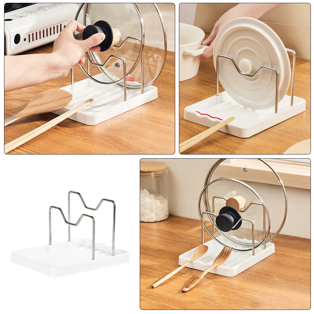 

Pot Lid Storage Rack Stainless Steel Kitchen Organizer for Wok Lids Cutting Boards Spoons Pot Cover Rest Pan Organizer Rack