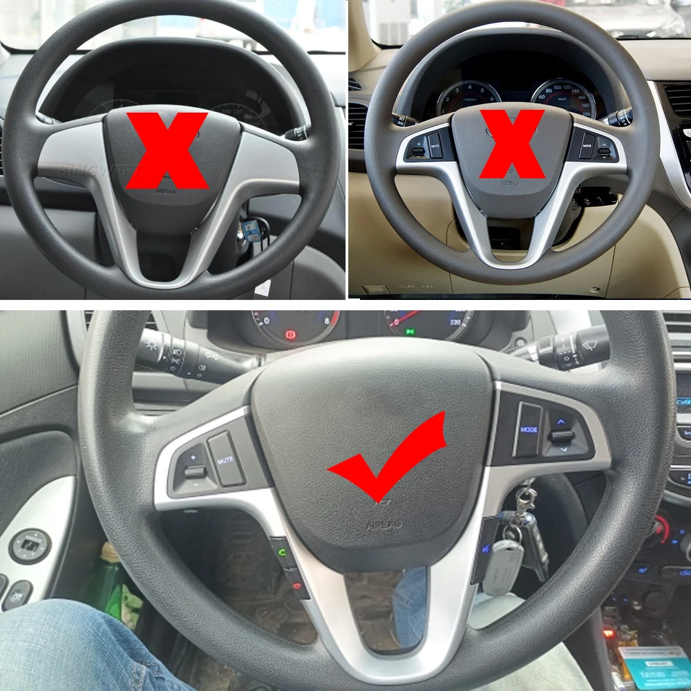 Silver/Piano Black Panel Decorat For Hyundai Verna & Solaris 2011 2012 2013 2014 2015 2016 Steering Wheel Button Frame Panel