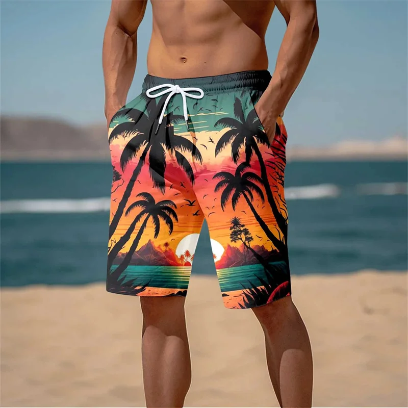 

Summer New Harajuku 3D Cocoanut Trees Printing Beach Shorts Palm Tree Graphic Board Shorts For Men Hawaiian Cool Swimming Trunks