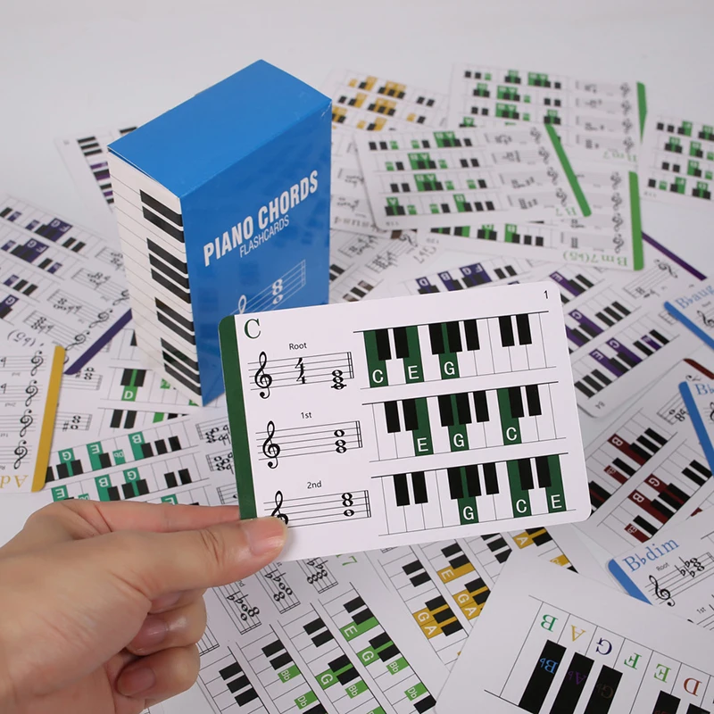 120 Tabla de acordes de piano Tarjetas flash de acordes de referencia de piano eléctrico colorido, Suministros para profesores de música para principiantes de música de piano