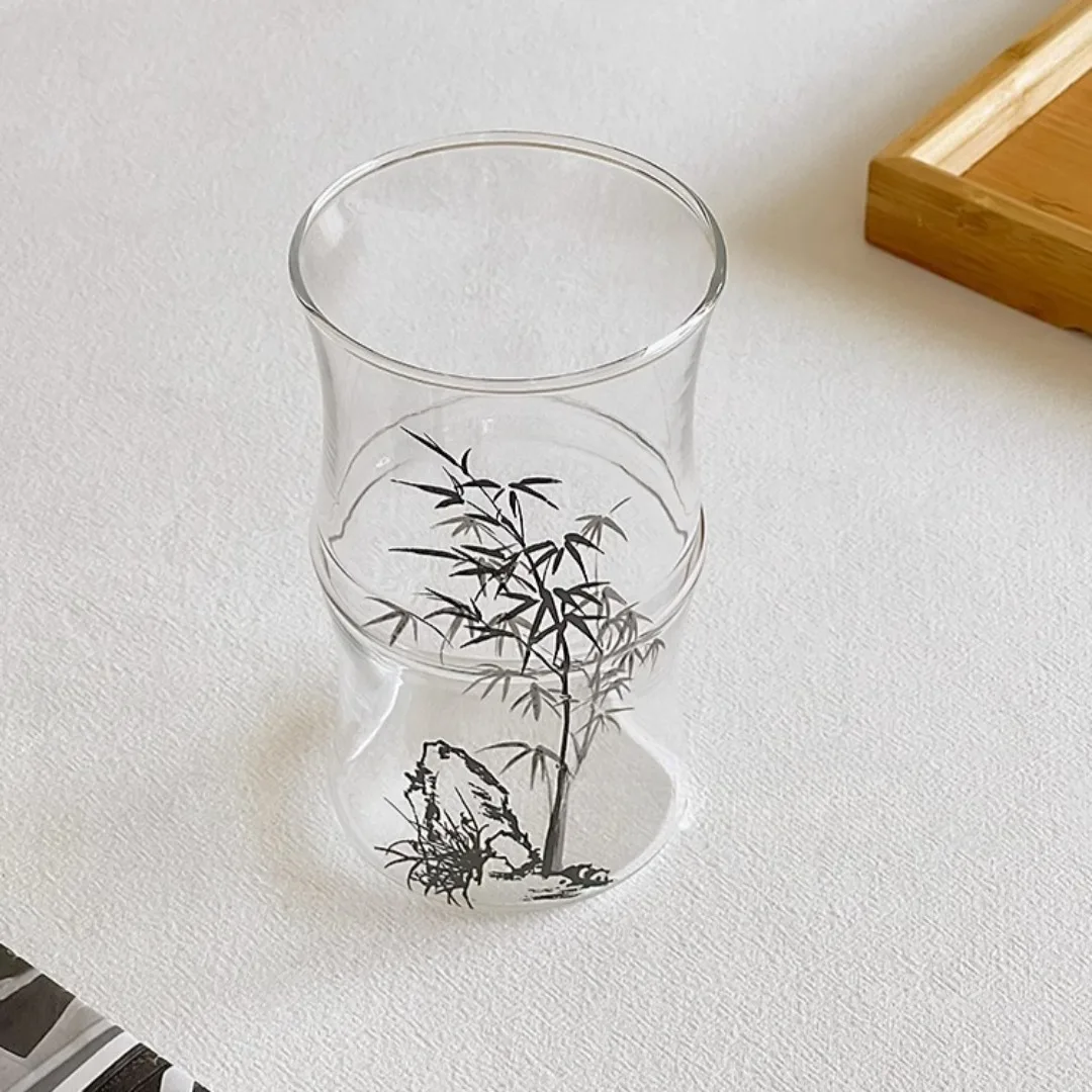 

Новая китайская роспись тушью, бамбуковая секция, стеклянная чашка для воды, бамбуковая чашка для воды в национальном стиле, высокий уровень внешнего вида, бытовой напиток, чайная чашка для молока