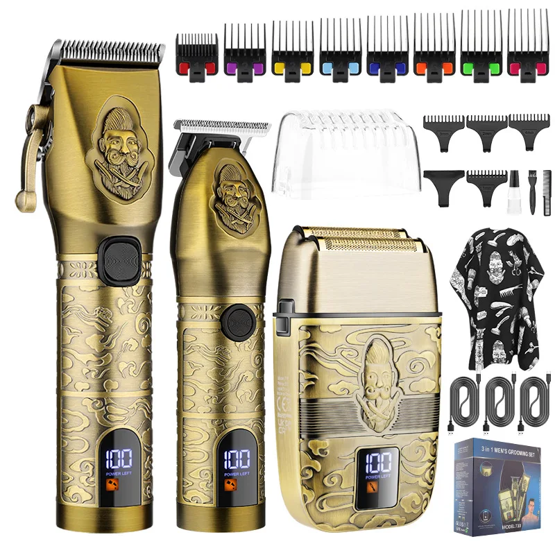 

Resuxi 730 Hair Clipper and Electric Shaver Set All Metal Body Oil Head Electric Trimmer Pushing Cutting Carving and Shaving Set