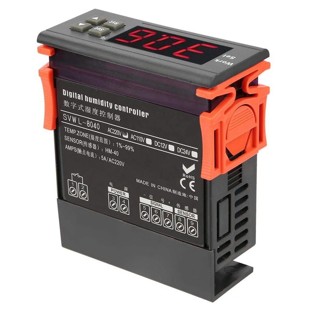 ABJZ Vochtigheidsregelaar SVWL-8040 220V LED Digitale Luchtvochtigheidsmeter met Temperatuursensorsonde 1%-99% RH