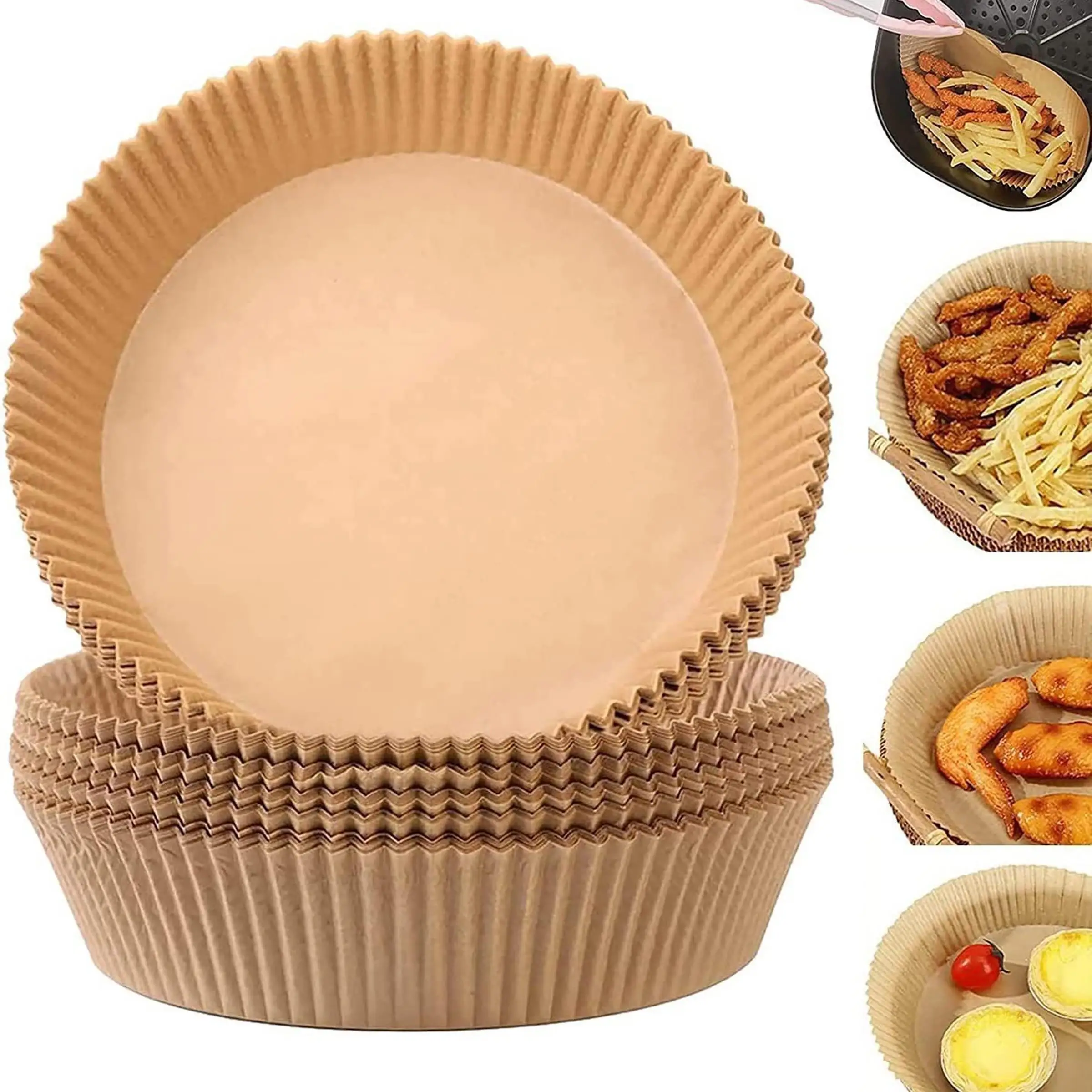 Air Fryer Disposable Paper Liners - 100PCS Non-Stick Oil-Proof Parchment Paper for Baking, Roasting, and Food Wrapping