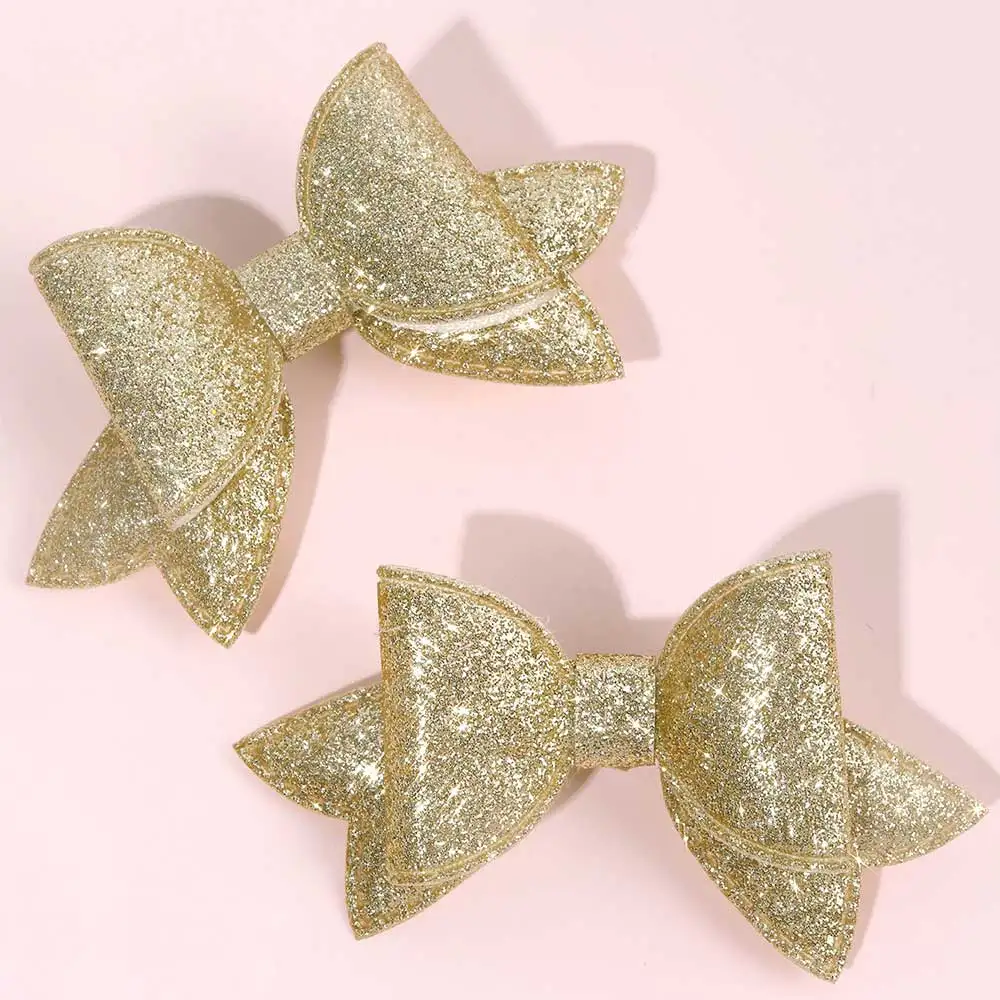 2Pcs Shiny Baby Girls Bows Hair Clips Gold Sequin Bowknot Hairpin Princess Infant Headwear Children Hair Accessories