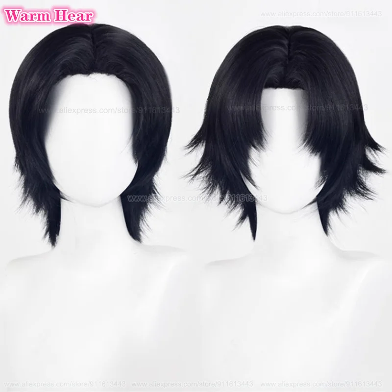 Baru! Chromllo Lucilfer Wig sintetis Anime pendek 30cm, Wig Cosplay hitam tahan panas, Wig pesta Halloween + topi Wig Gratis