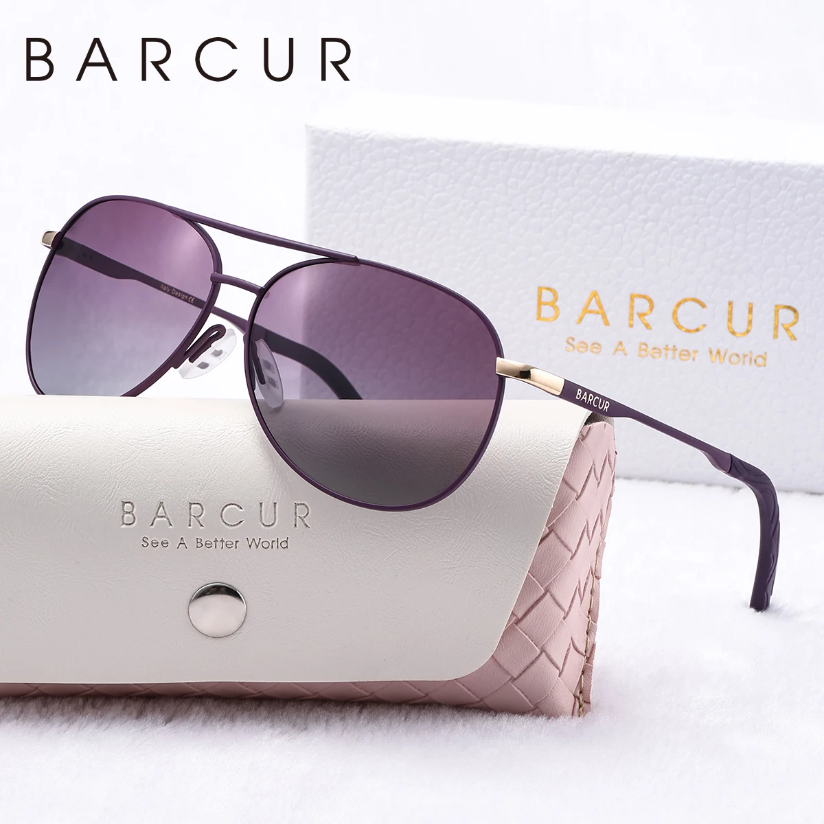 BARCUR Rosa polarisierte Sonnenbrille, leicht, Metall, ovaler Rahmen, blaue Farbverlaufslinse, Damen-Sonnenbrille, Bekleidungszubehör – Detail 4