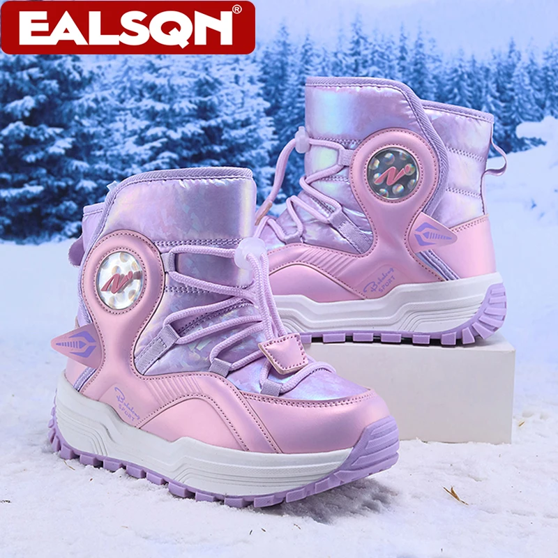 

Детские зимние сапоги для девочек, зимние уличные плюшевые толстые детские хлопковые туфли, непромокаемые модные теплые плюшевые ботильоны, нескользящие