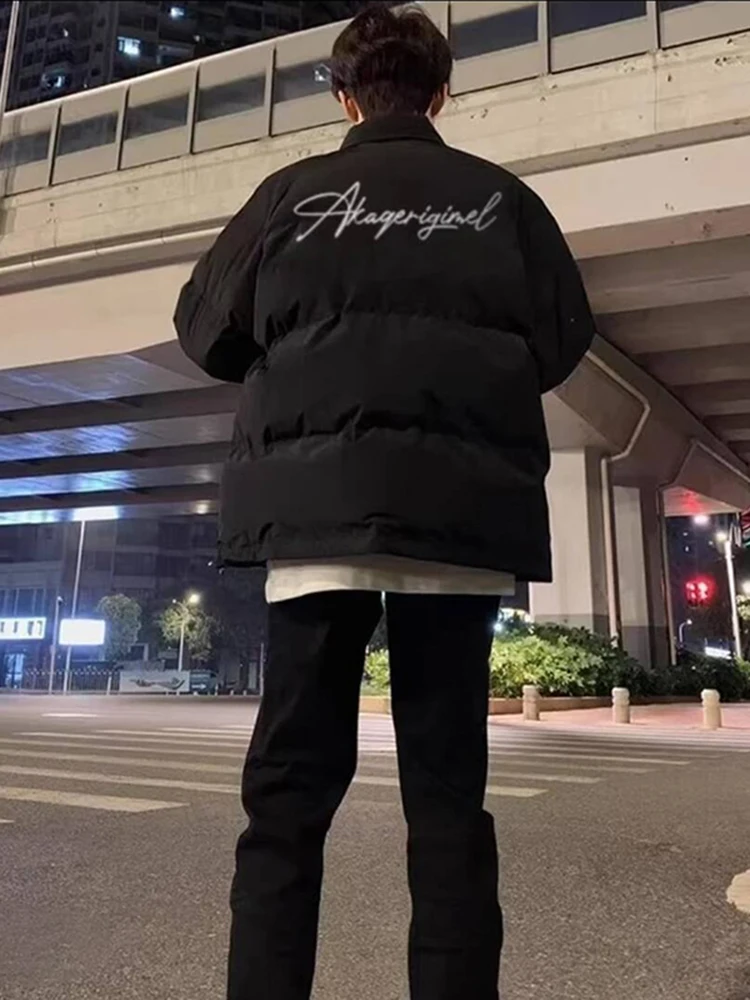 

American Sle Thi ort down Cotton Jaet Men's Winter New Bla Stand Collar Bread Sle High Quali Polyester Fiber