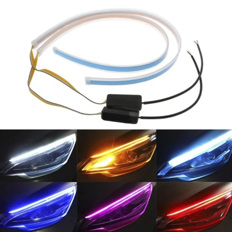 2 Pcs 45cm/60cm Super Slim Strip Tape Lights Daily Running Light Decorative Waterproof Bendable Fit for Cars/Truck/Motorcycle