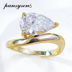PANSYSEN 3CT Pear Cut White Sapphire High Carbon Diamond Ring for Women 925 Sterling Silver Plated 18K Gold Wedding Fine Jewelry