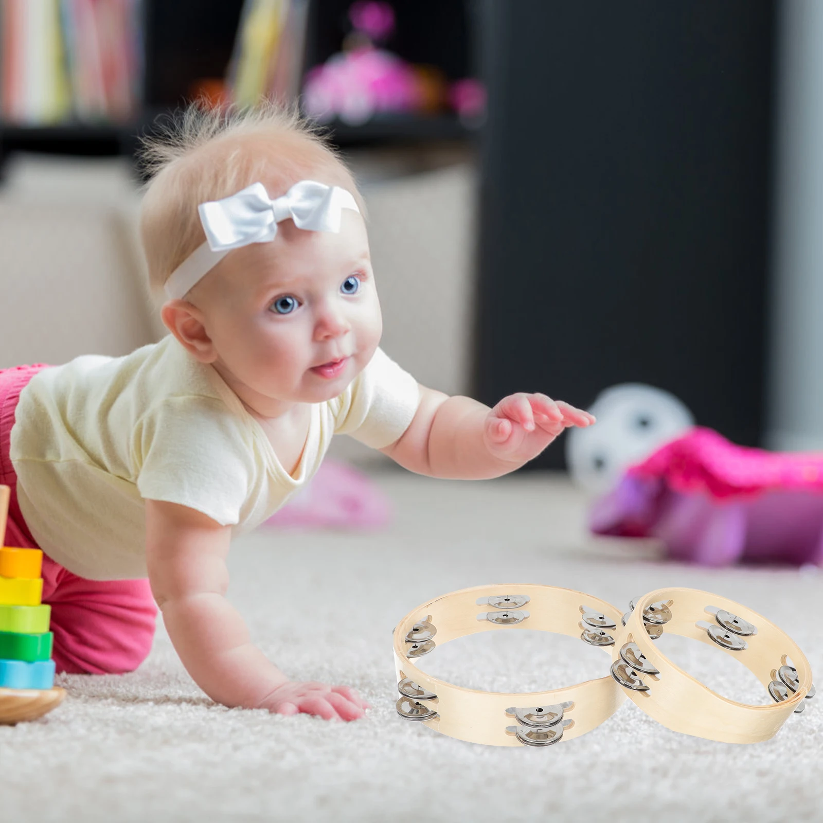 

2Pcs Wooden Double layer Drum Circle Lightweight Kids Tambourines Musical Toys Children Adults Performance Kindergarten Music