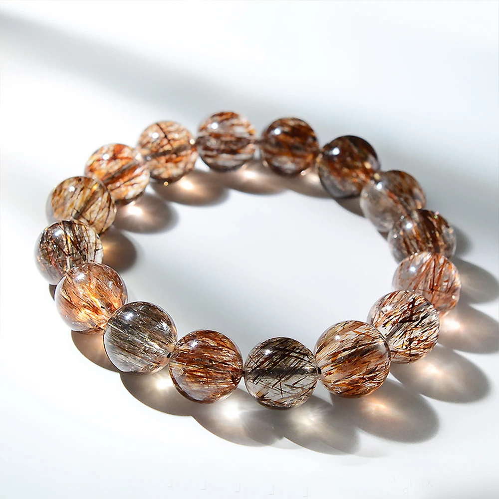 الطبيعية الأسود الذهبي سوبر سبعة سوار الشعر Rutilated سوار مجوهرات للمرأة كريستال الخرز المستديرة حجر تمتد سوار #1