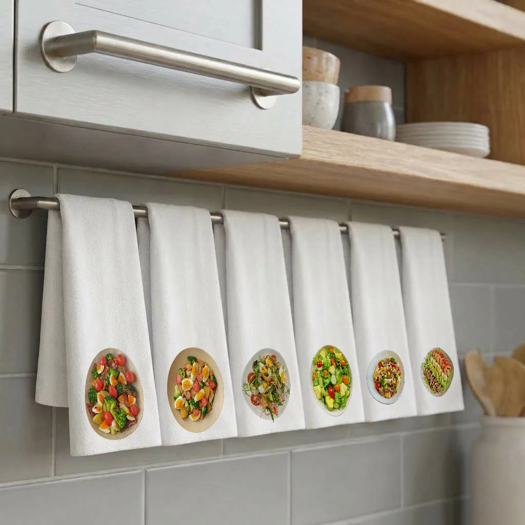 

3/6 Pack Healthy Salad Print Kitchen Towels Absorbent Cotton Dish Cloths Soft Reusable Decorative for Cooking Baking Cleaning