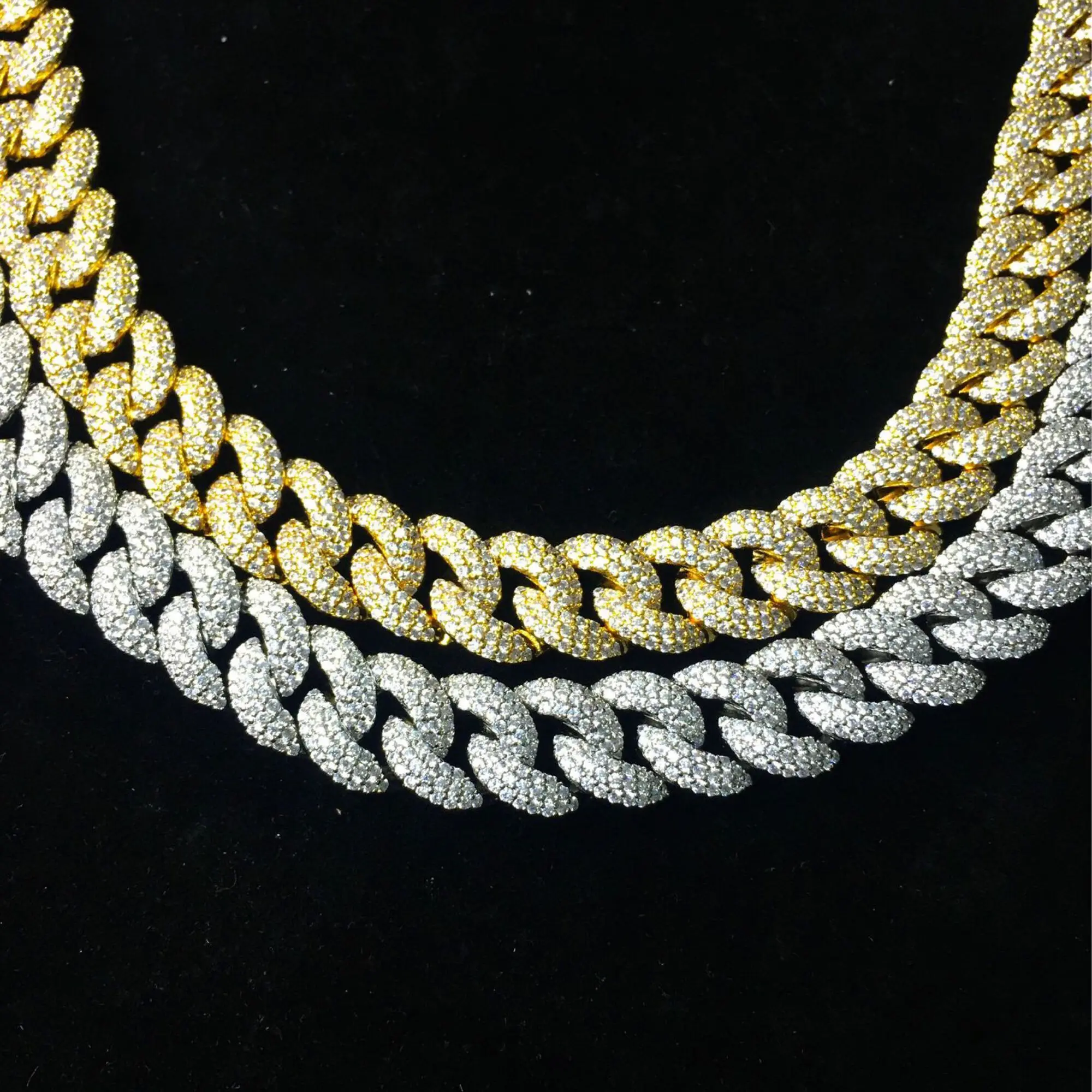 Solid Gold Plated Sterling 925 Silver 13mm 15mm Wide Moissanite Cuban link Chain iced out chain for mens necklace