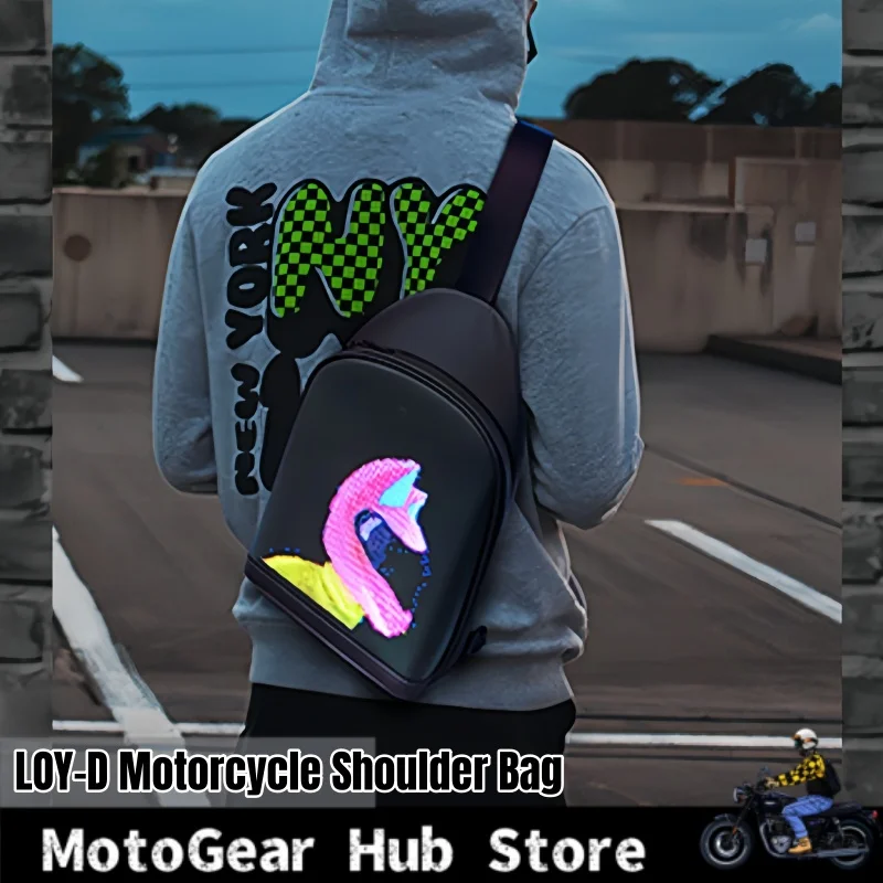 Loy-D Motorcycle Shoulder Bag Led Display Diy Pattern Lightweight Bluetooth Connection Pvc Material Knight Shoulder Bag