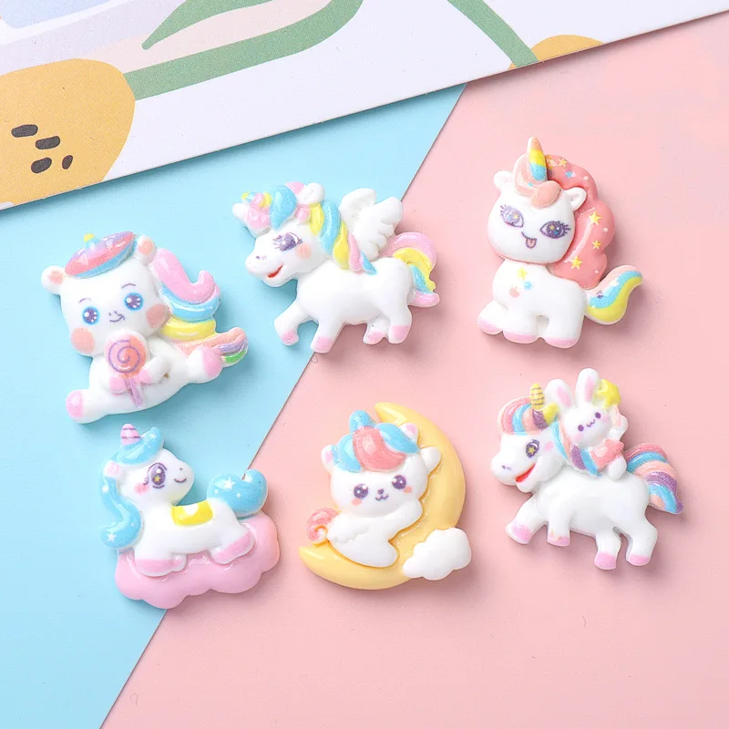 10 Pcs New Mini Cute Cartoon Animal Unicorn Pony Resin Scrapbook Diy Jewelry Children Party Hairpin Accessories B30