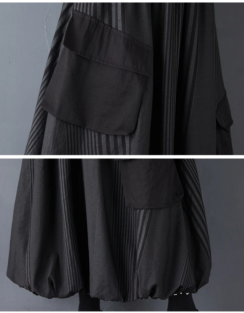 Oversized Spring Fall Midi Striped Skirt Women Fashion Ladies Casual Loose High Waist Woman Black Dark Academia Skirts