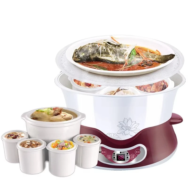 

Multi-purpose 5-porcelain liner soup pot with steamer Home ceramic saucepan Slow cooker Electric