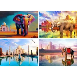 Diamentowe zestawy do malowania 5D dla dorosłych, DIY Diamond Art Dotz Elephant India Taj Mahal, pełne wiertło krzyżowe ścieg haft, rzemiosło