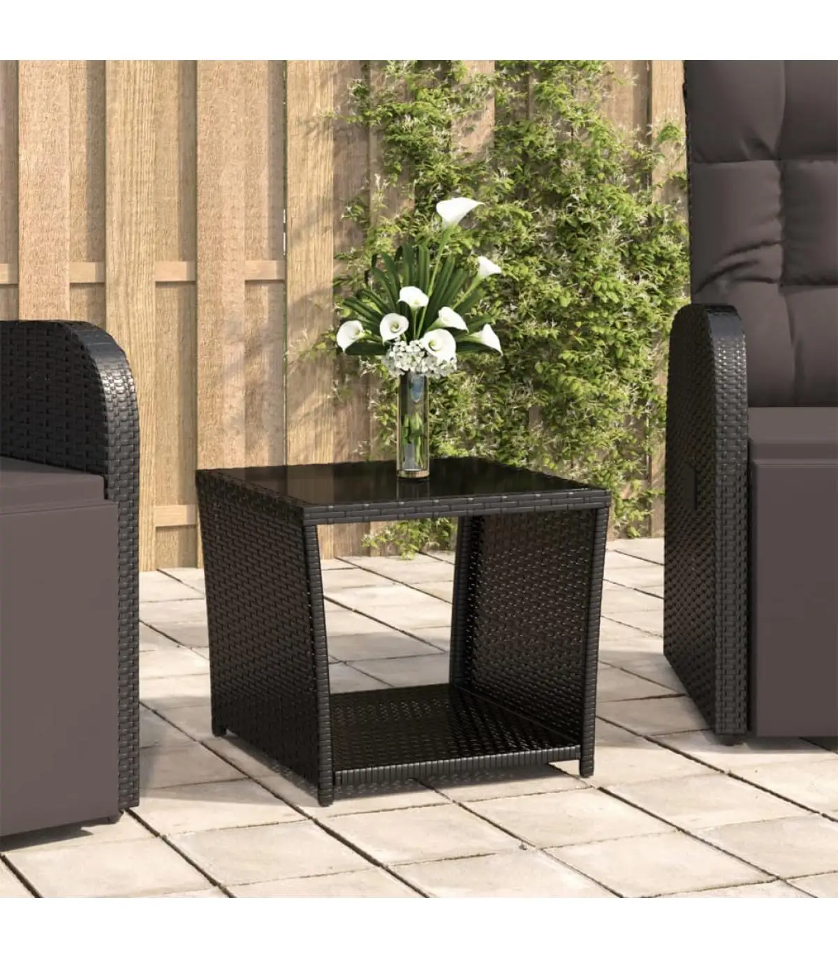 Garden tables black synthetic rattan table and tempered glass surface