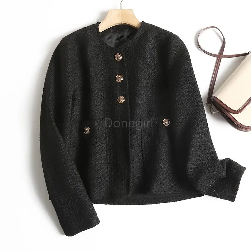 Donegirl 2023 New Fashion Single Row Button Solid Metal Button Decoration Casual Short Jacket Coat Female Commute Tops Chic