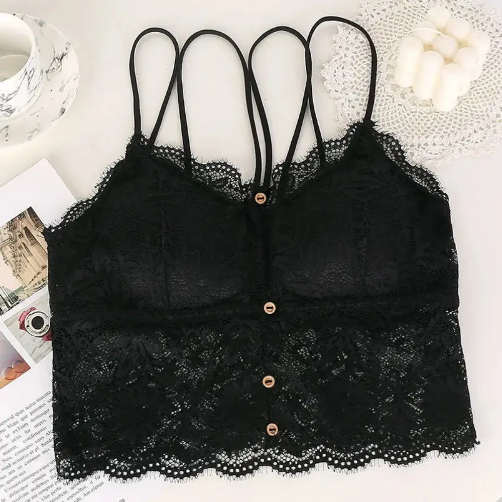 

Новые кружевные топы без рукавов с пуговицами, обертывающие грудь, женские летние тонкие стильные майки, дышащее однотонное нижнее белье для девочек