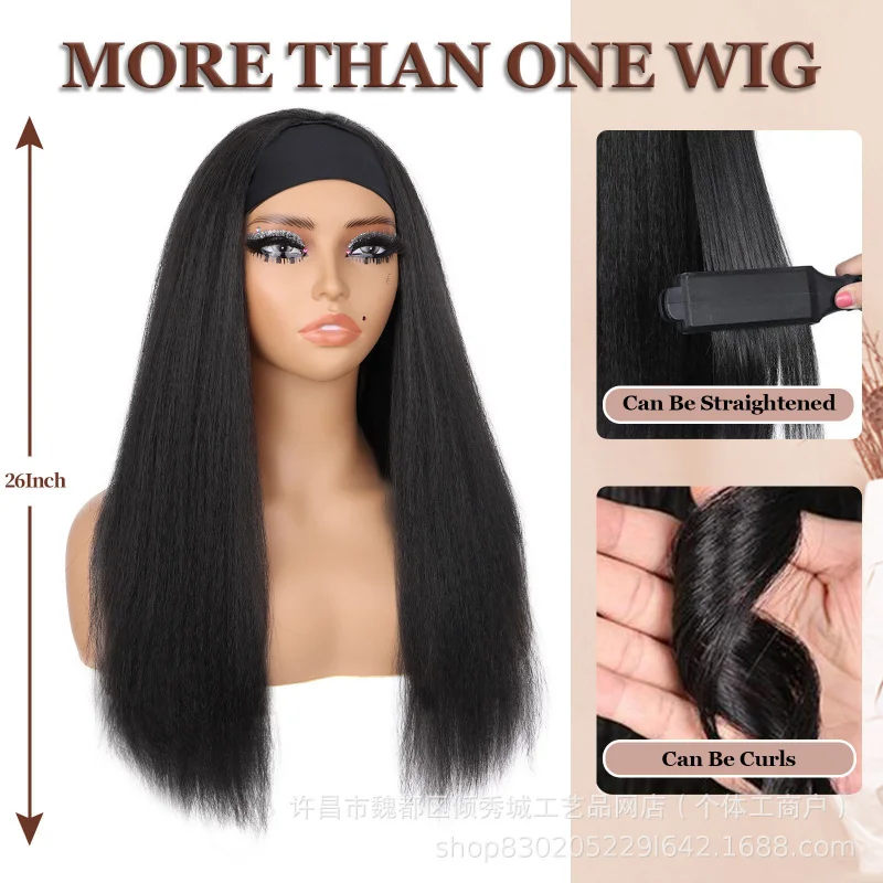 , women's ice silk headband long straight hair wig headpiece - view 3