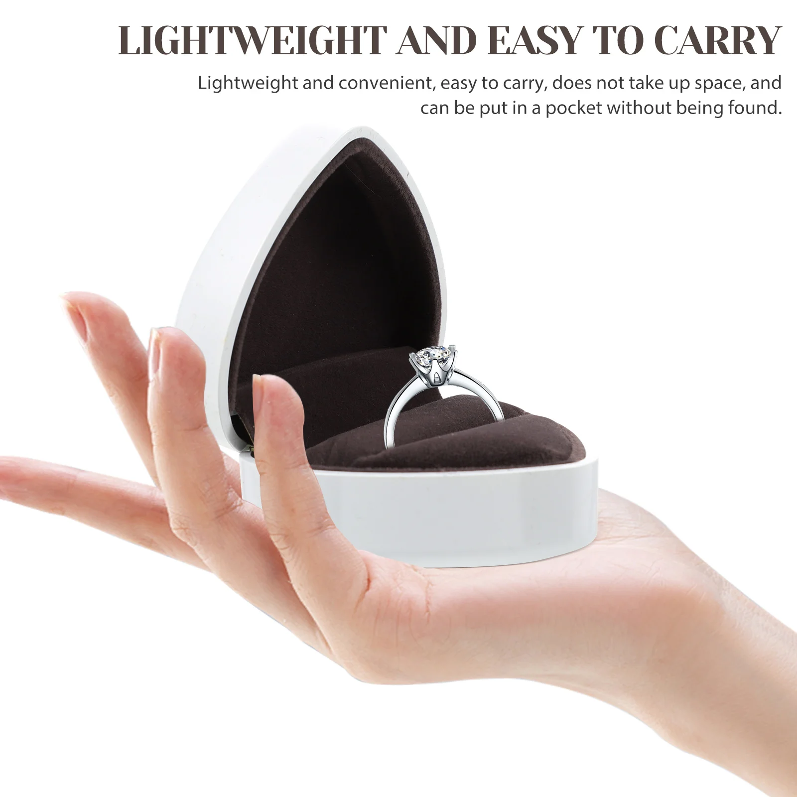 

Коробка для колец в форме сердца со светодиодной подсветкой, витрина для ювелирных изделий, фланелевая подкладка, легкий портативный органайзер для колец, подарочная коробка для