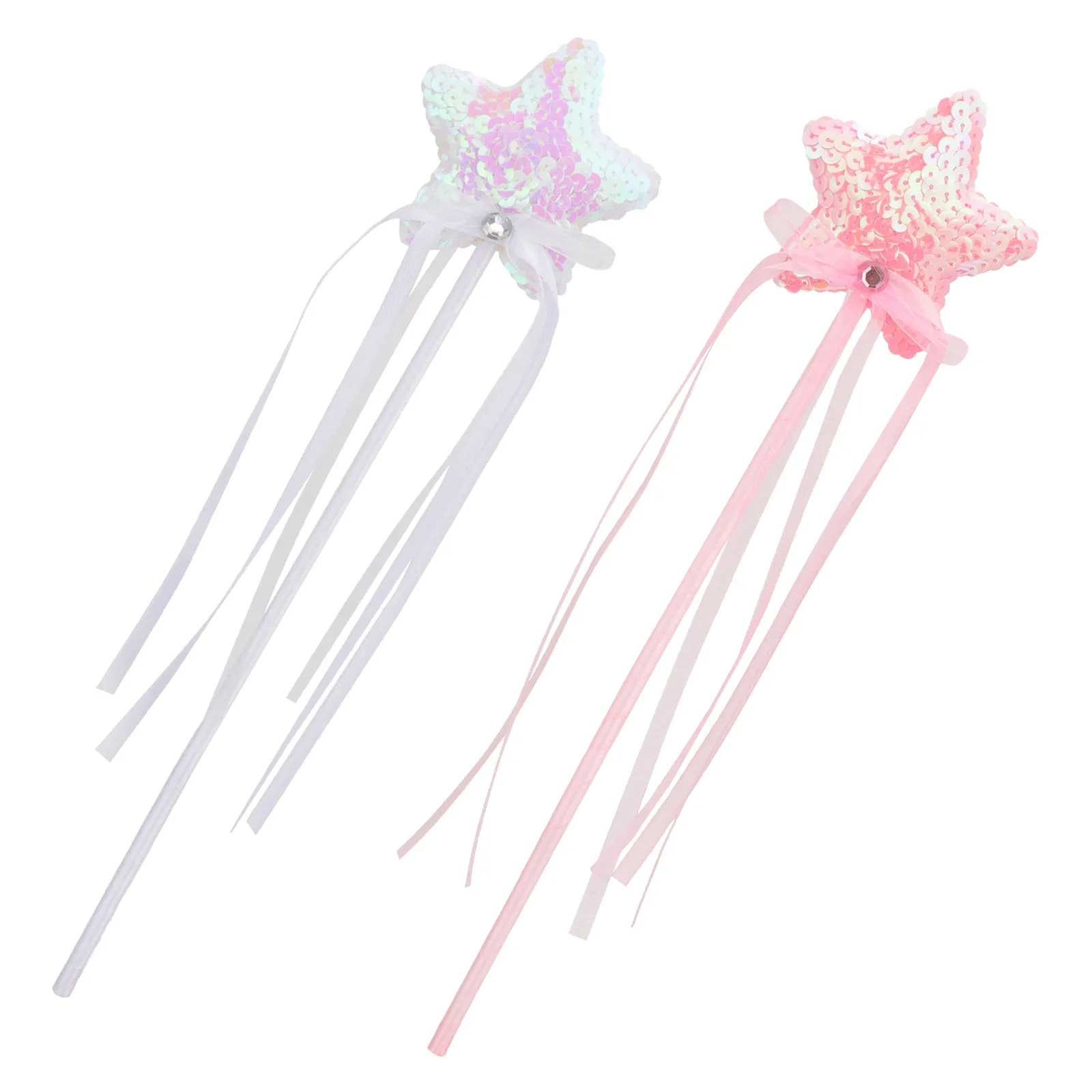 

2Pcs Star-Shaped Fairy Stick Ribbon Design Bright Shiny Lightweight for Kids Birthday Party Stage Performance