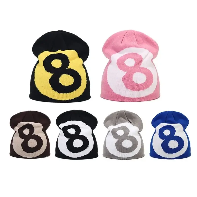 Autumn Acrylic Letter Print Thicken Knitted Hat Warm Skullies Cap Beanie Hat For Men and Women 10