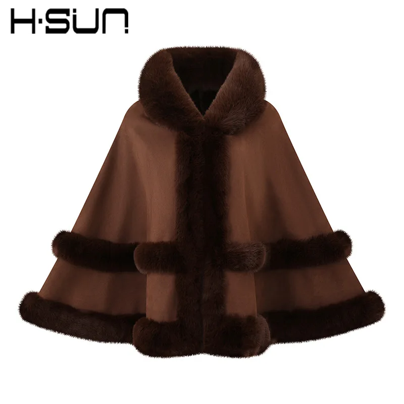 Winter Fashion Women's Cape Coat Furry Collar Trim Warm Loose Slim Fit Trendy Elegant Versatile Commute Casual Daily Wear Cloak