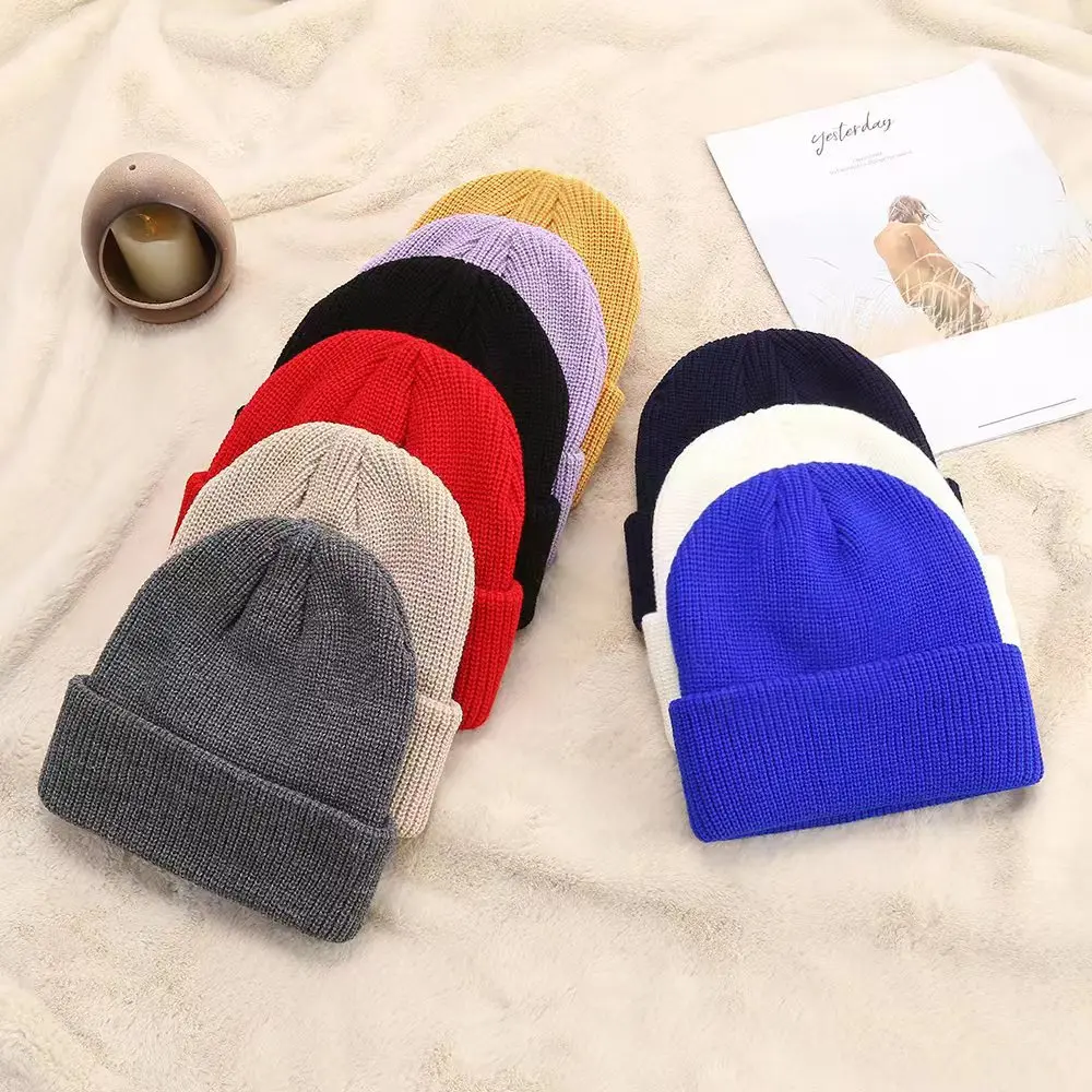 

Solid Unisex Warm Knitted Hats For Women Beanie Wool Blends Soft Autumn Winter Men Women Cap Hats Gorro Ski Caps 9 Colors Cheap