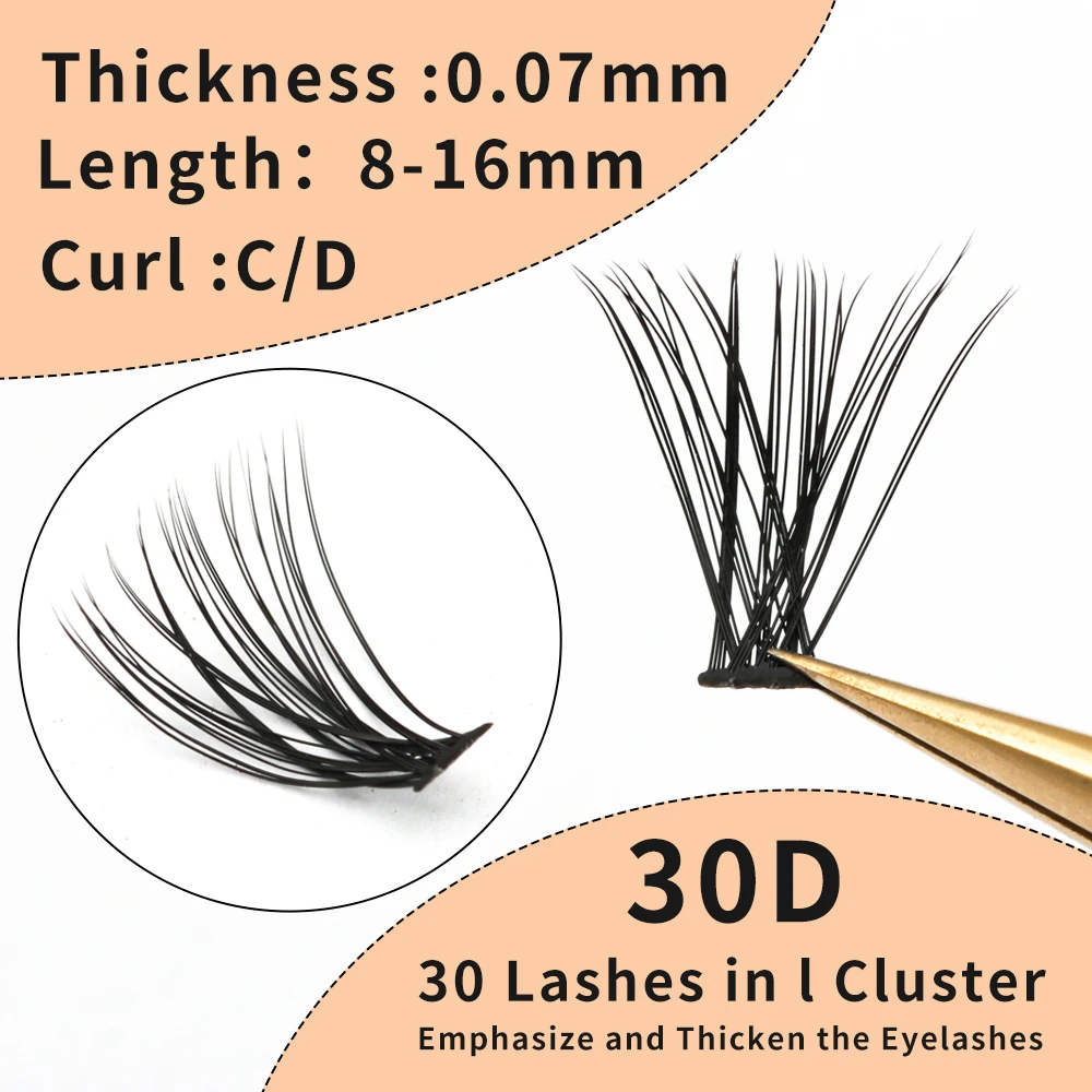 Super Bunch Wide Base 30D/40D/60D/80D Individual Eyelashes Cluster Russia Volume Eyelash Extension False Silk Lashes Makeup Tool